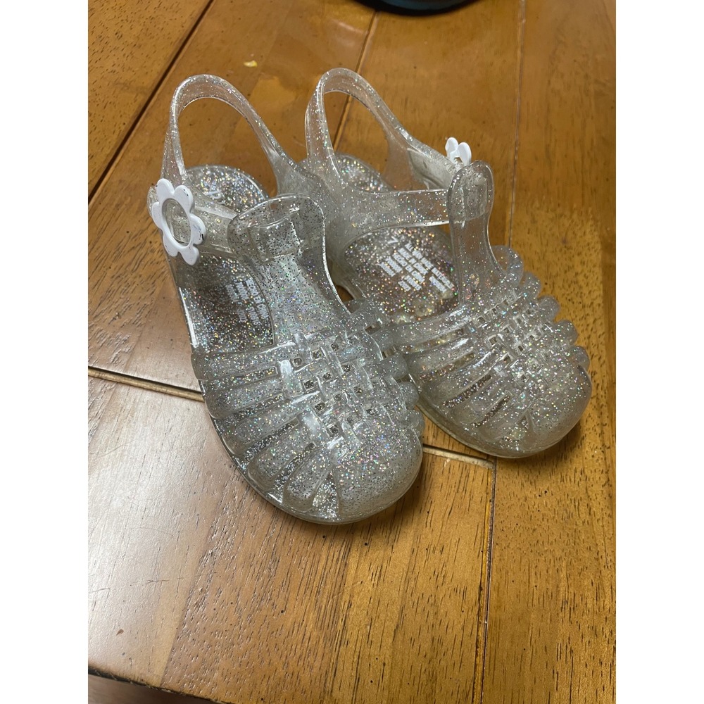 Childrens‎ Place Girls Clear Glitter Jelly Sandals Flower Charm Size 7 Toddler
